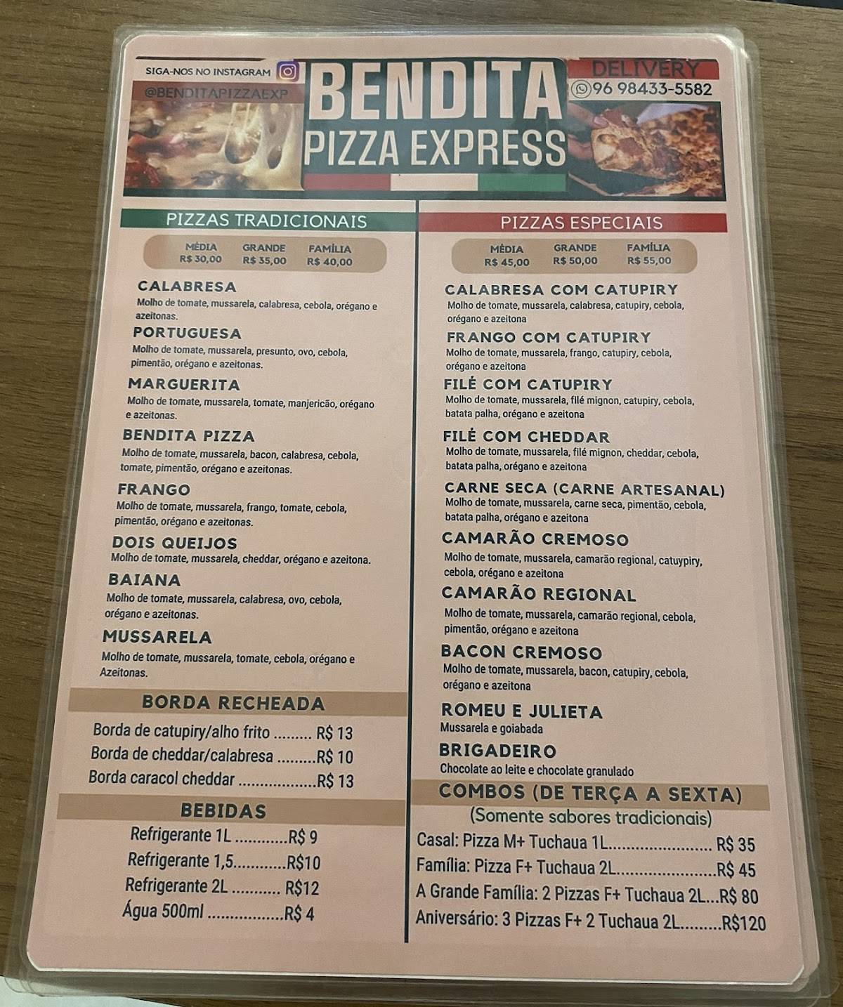 BENDITA PIZZA cardápio