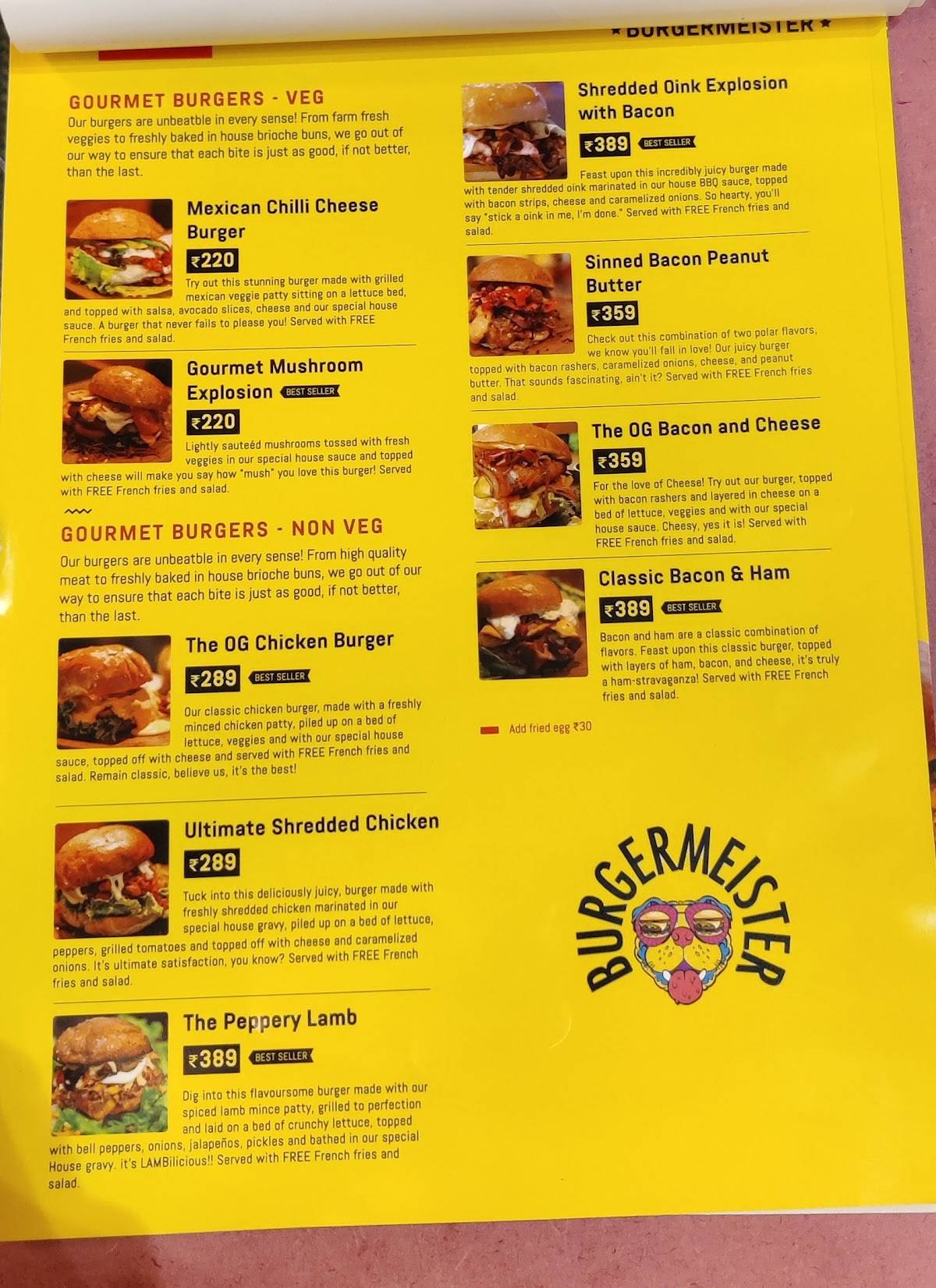 Burgermeister - Mysore menu