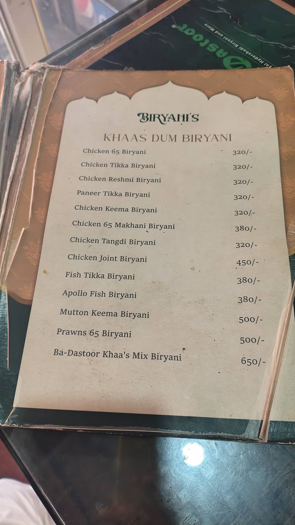 Ba-Dastoor (Ashoka Garden) menu