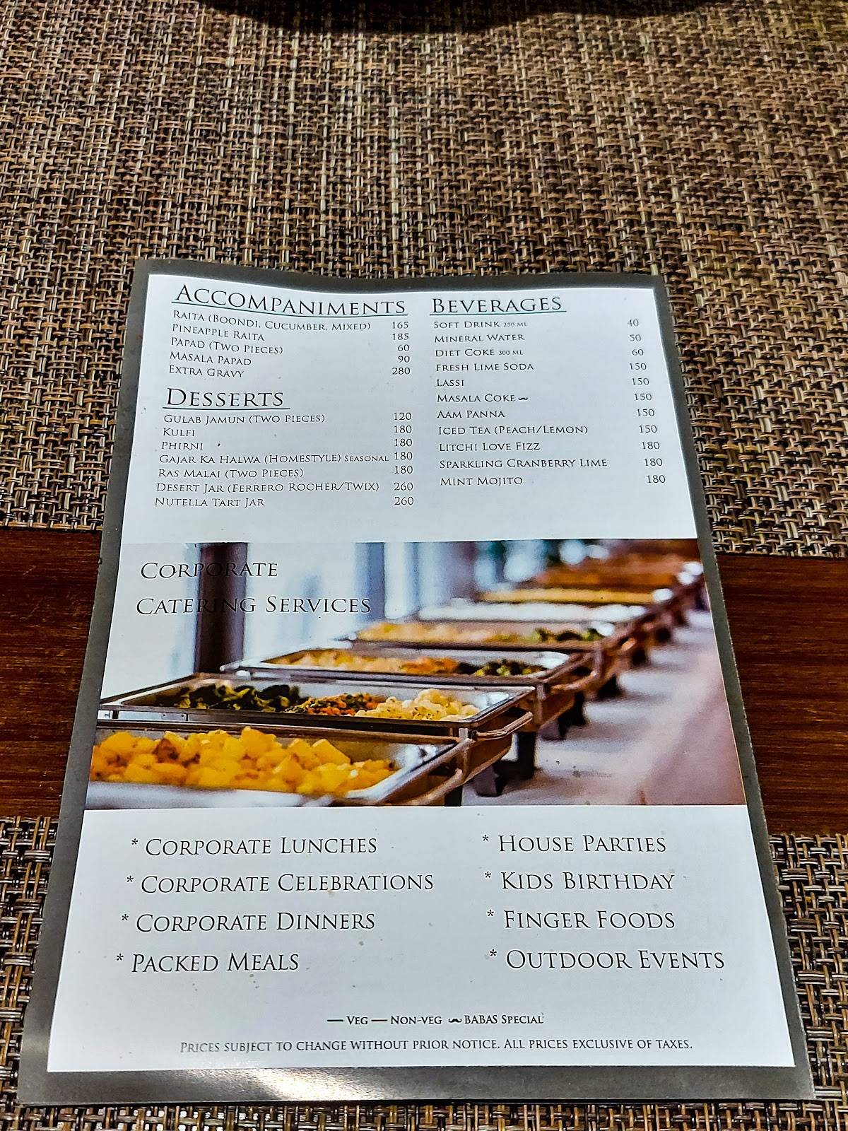 Baba’s (Baba Chicken) Infinity, Cyber City menu