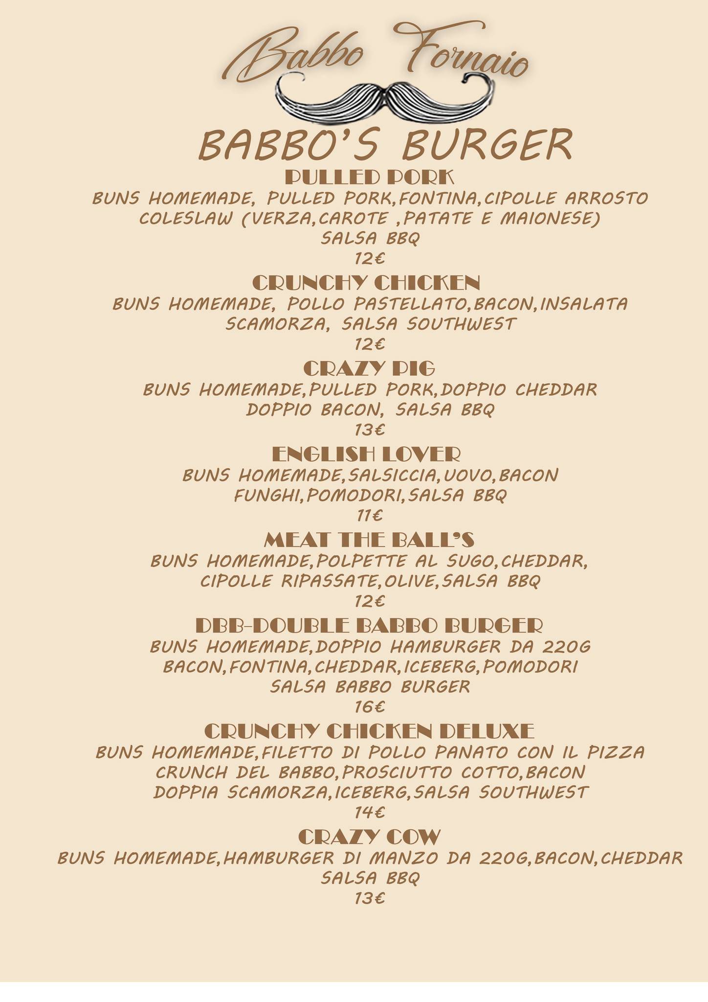 Menu di Babbo Fornaio 