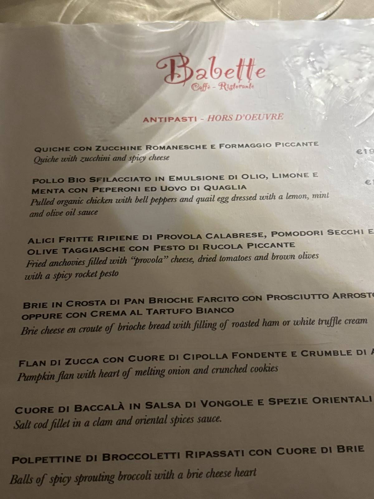 Menu di Babette 