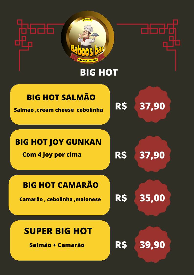 Baboo's Bar cardápio