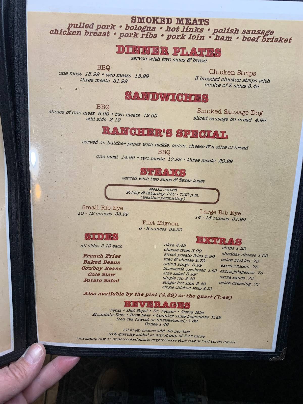 Menu at Bad Brad's BarBQ, Pawhuska