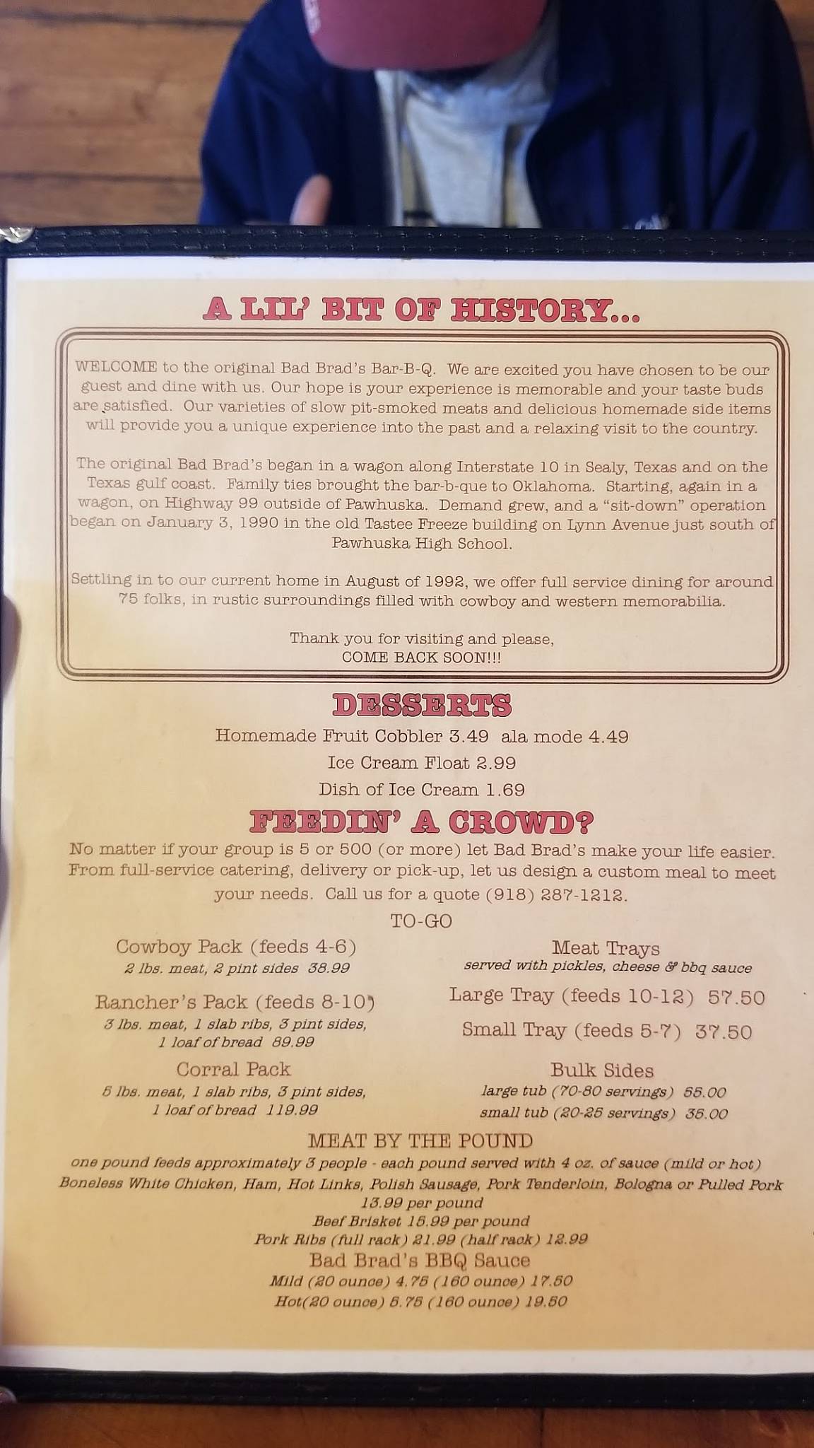 Menu At Bad Brad S Bar B Q Pawhuska