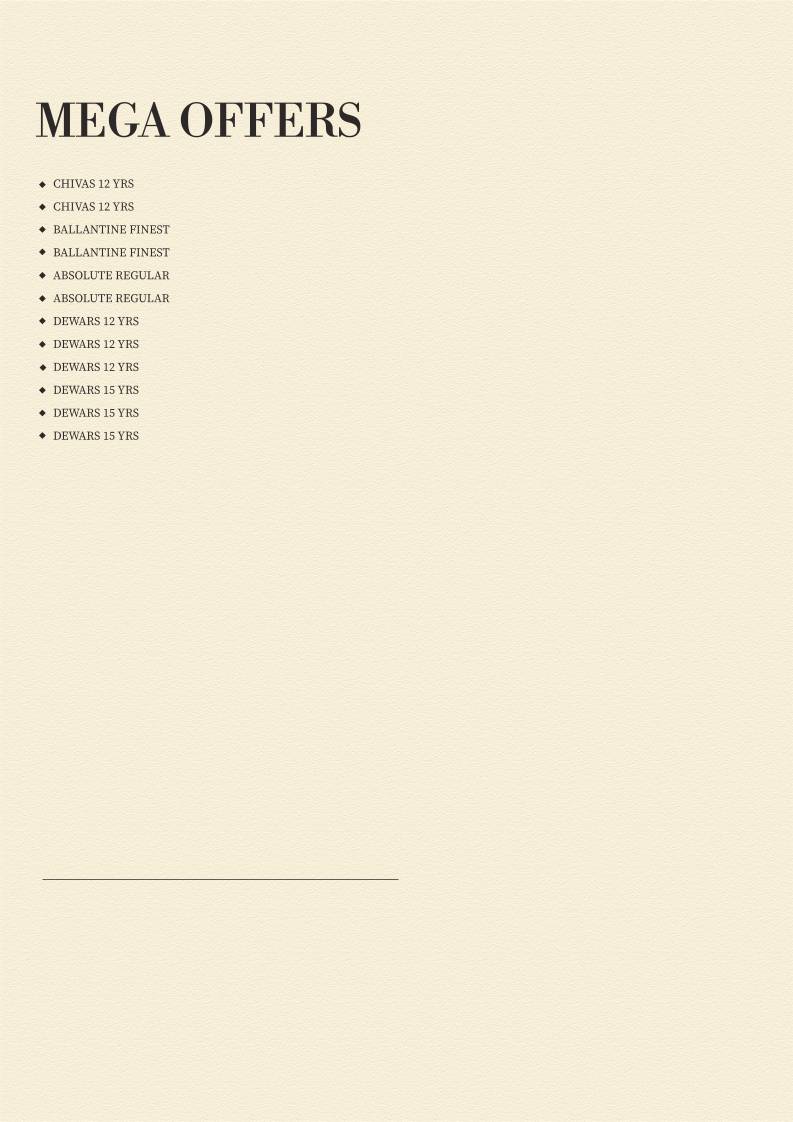 Hammerzz Nightclub menu