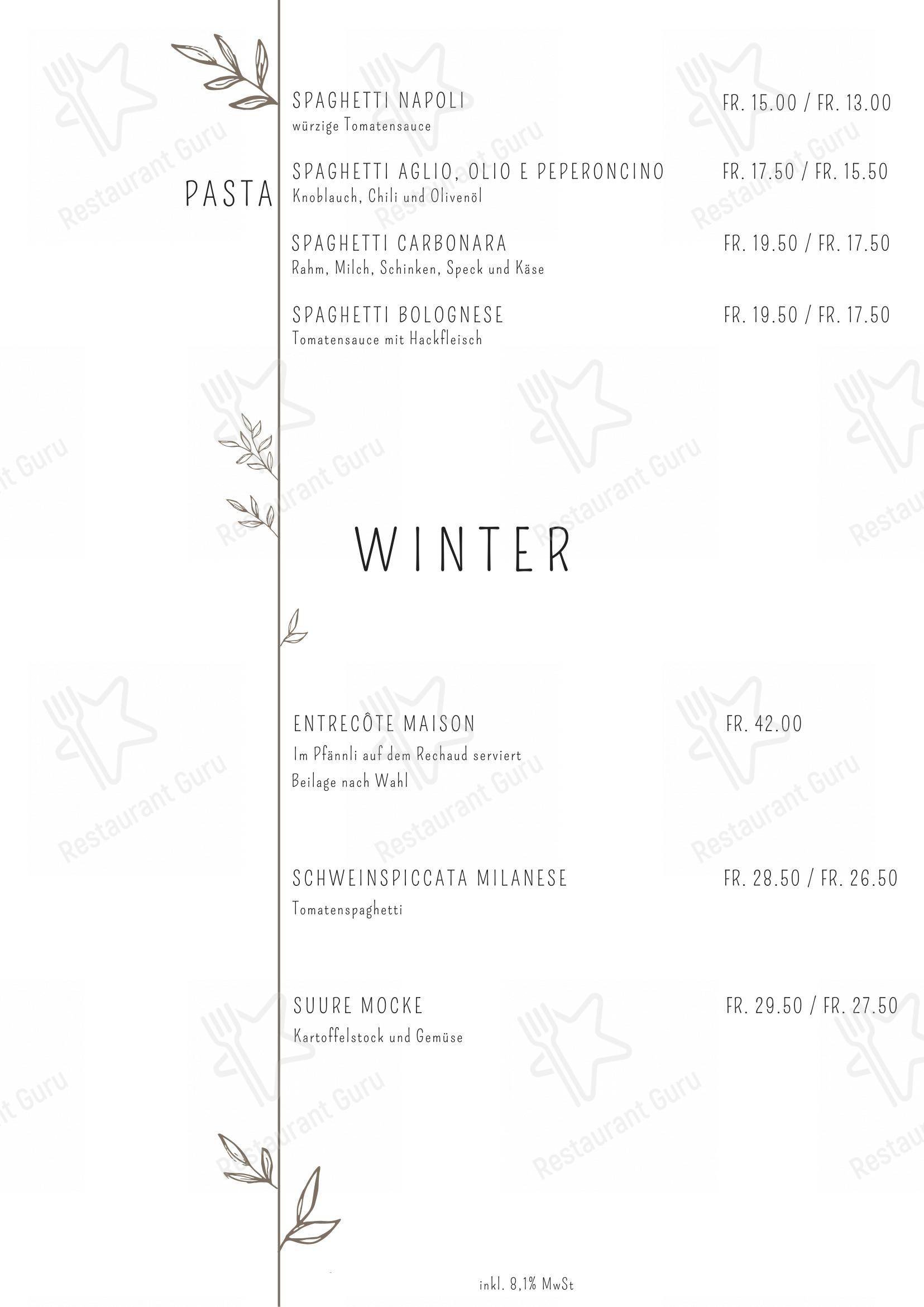 Основное меню per Restaurant Bahnhof, Beatrix Werren in Signau