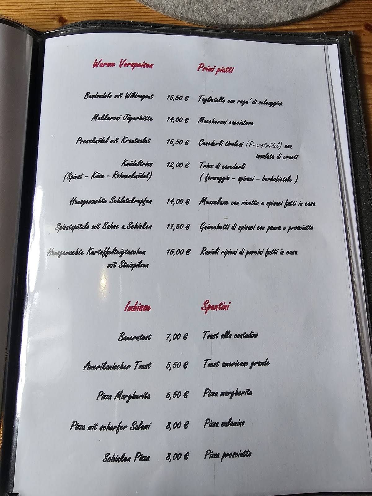 Menu di Baita del cacciatore 