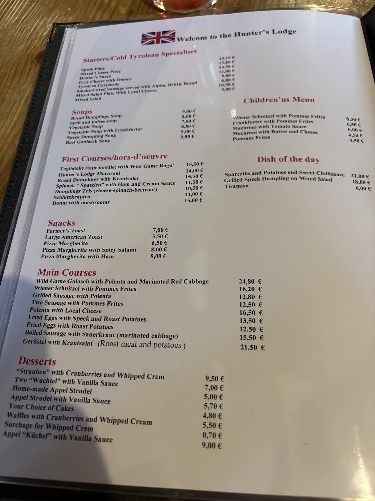 Menu di Baita del cacciatore 