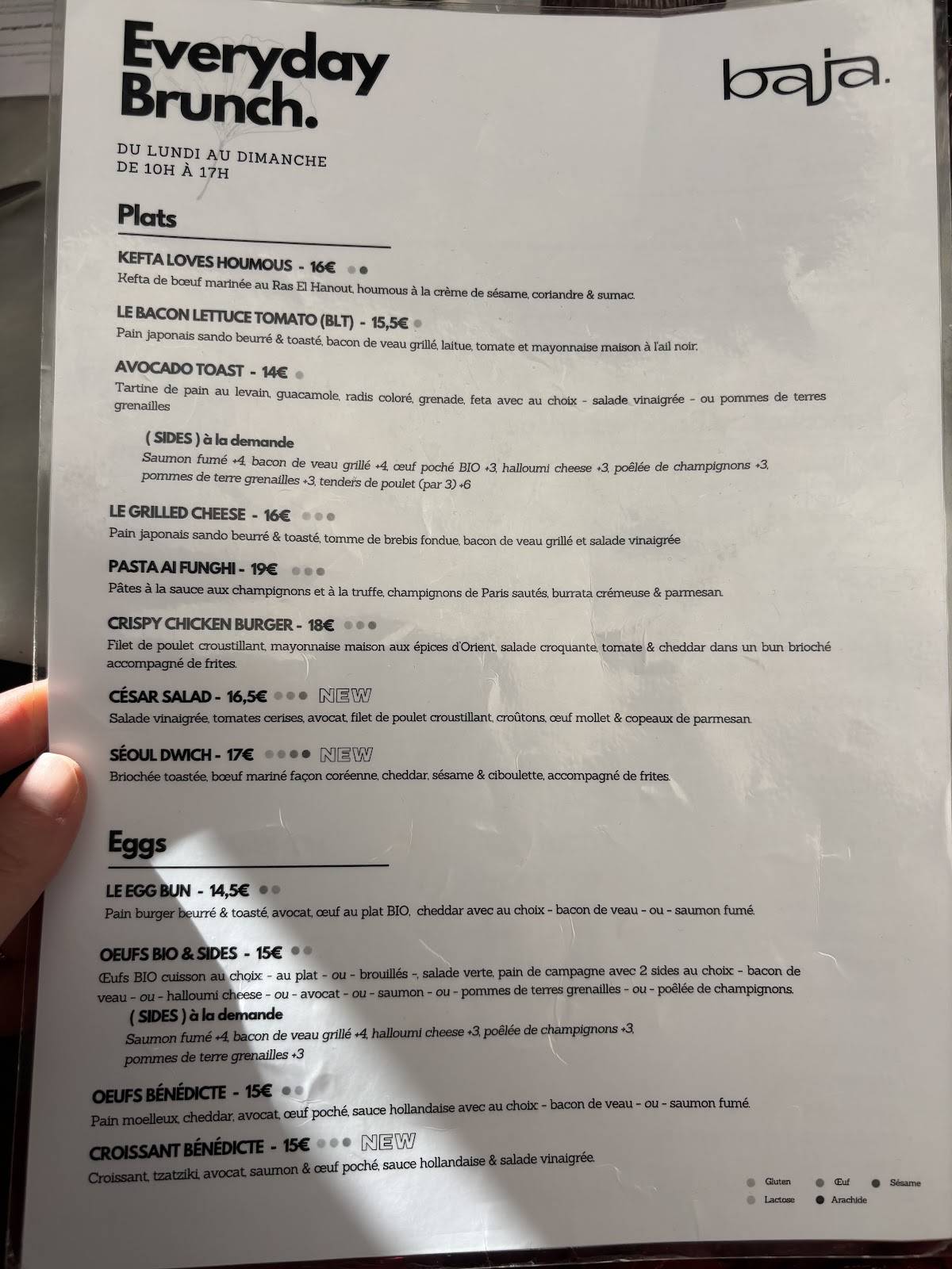 Menu de Baja brunch paris