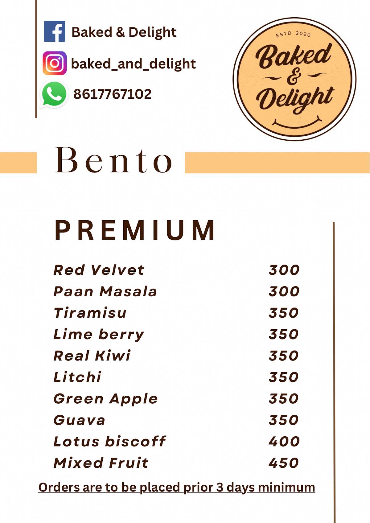 Baked & Delight menu