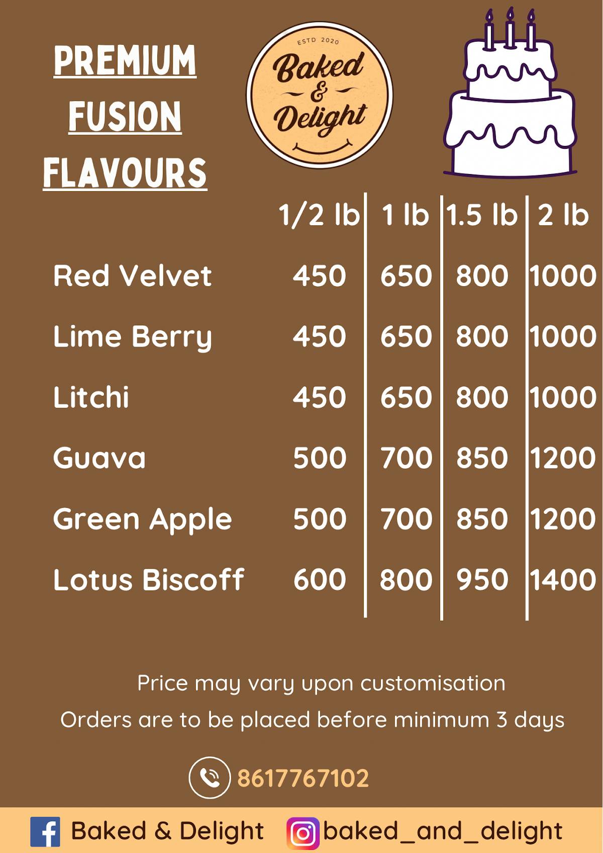 Baked & Delight menu