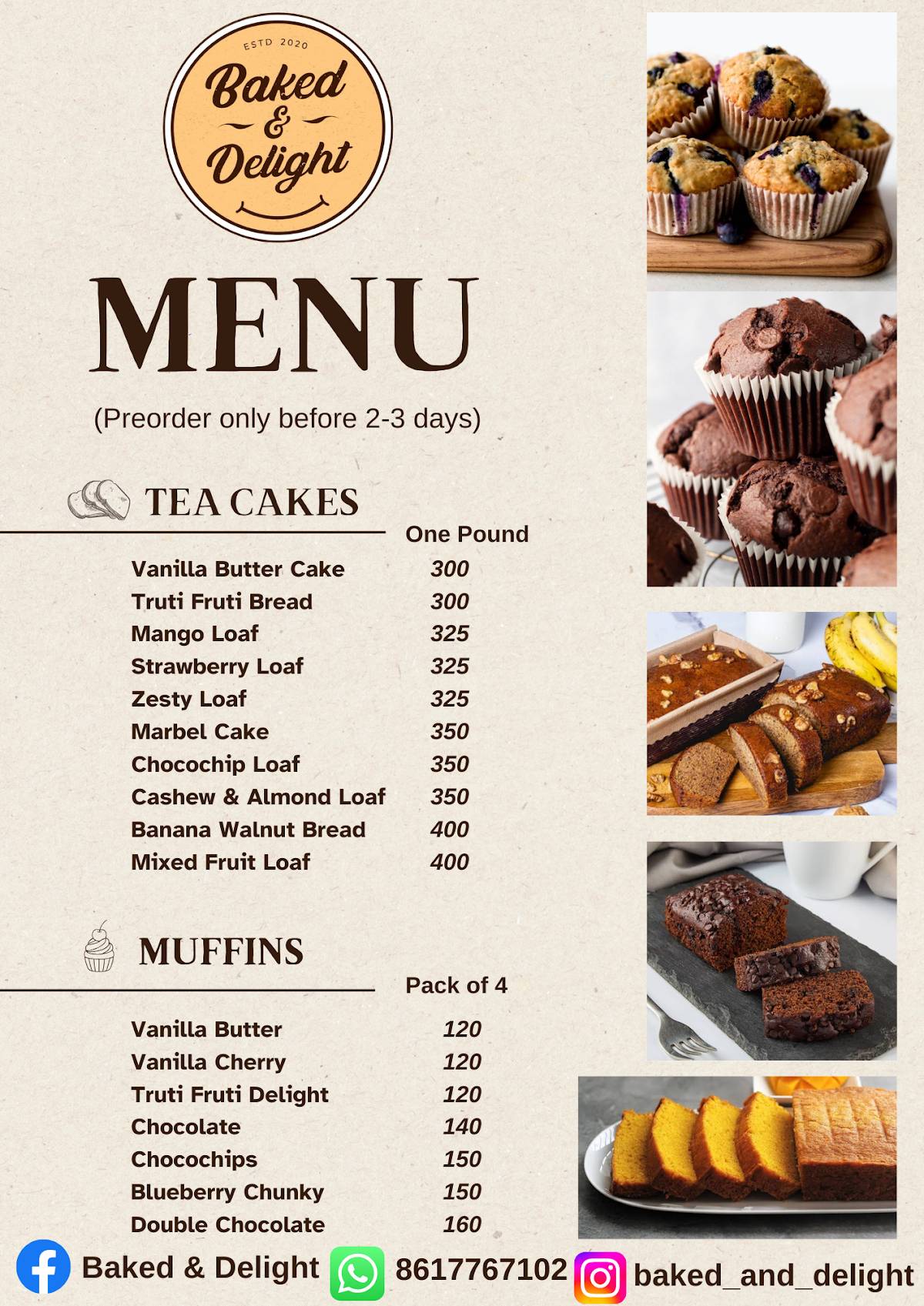 Baked & Delight menu