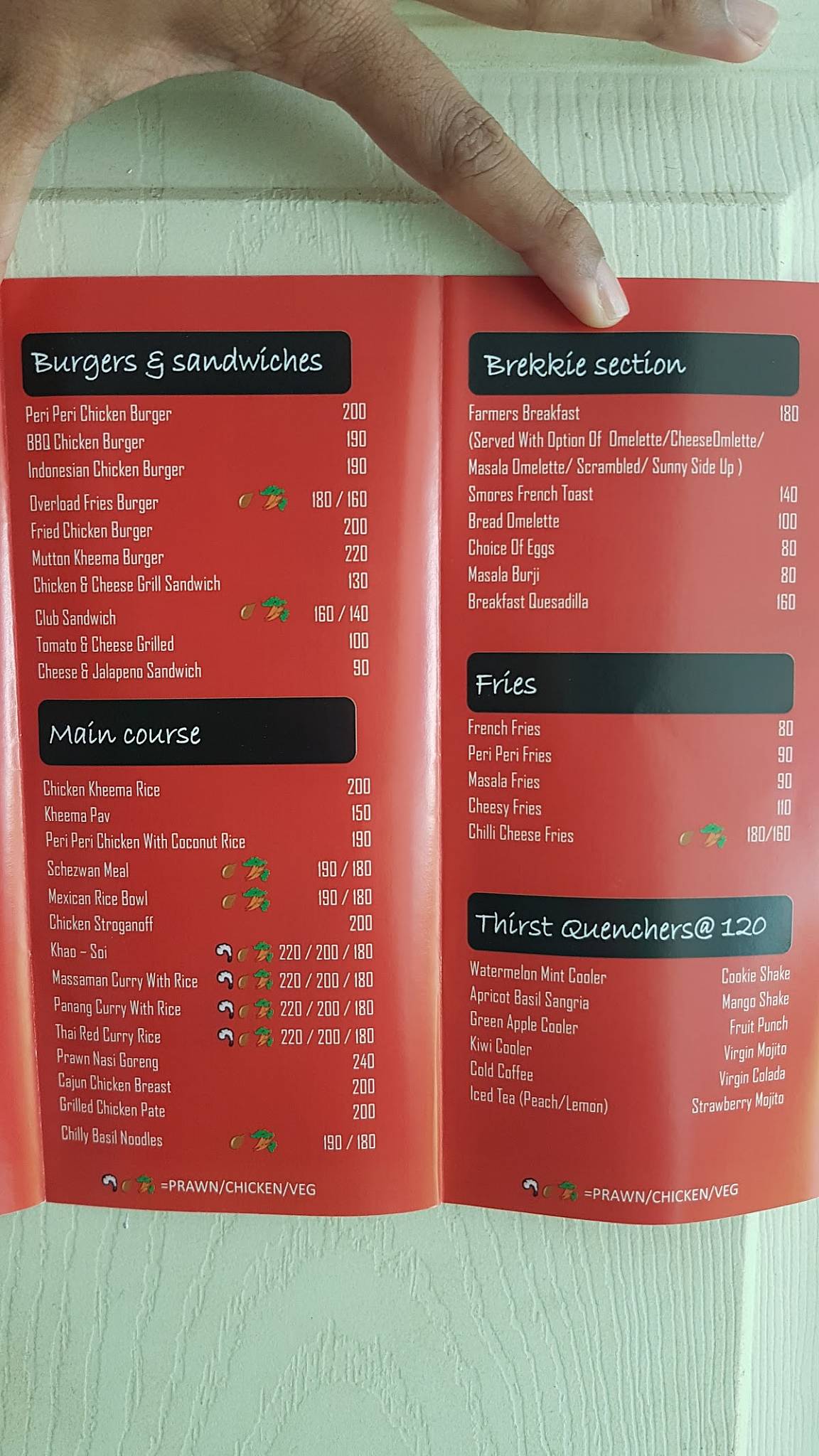 Baker's Treat menu