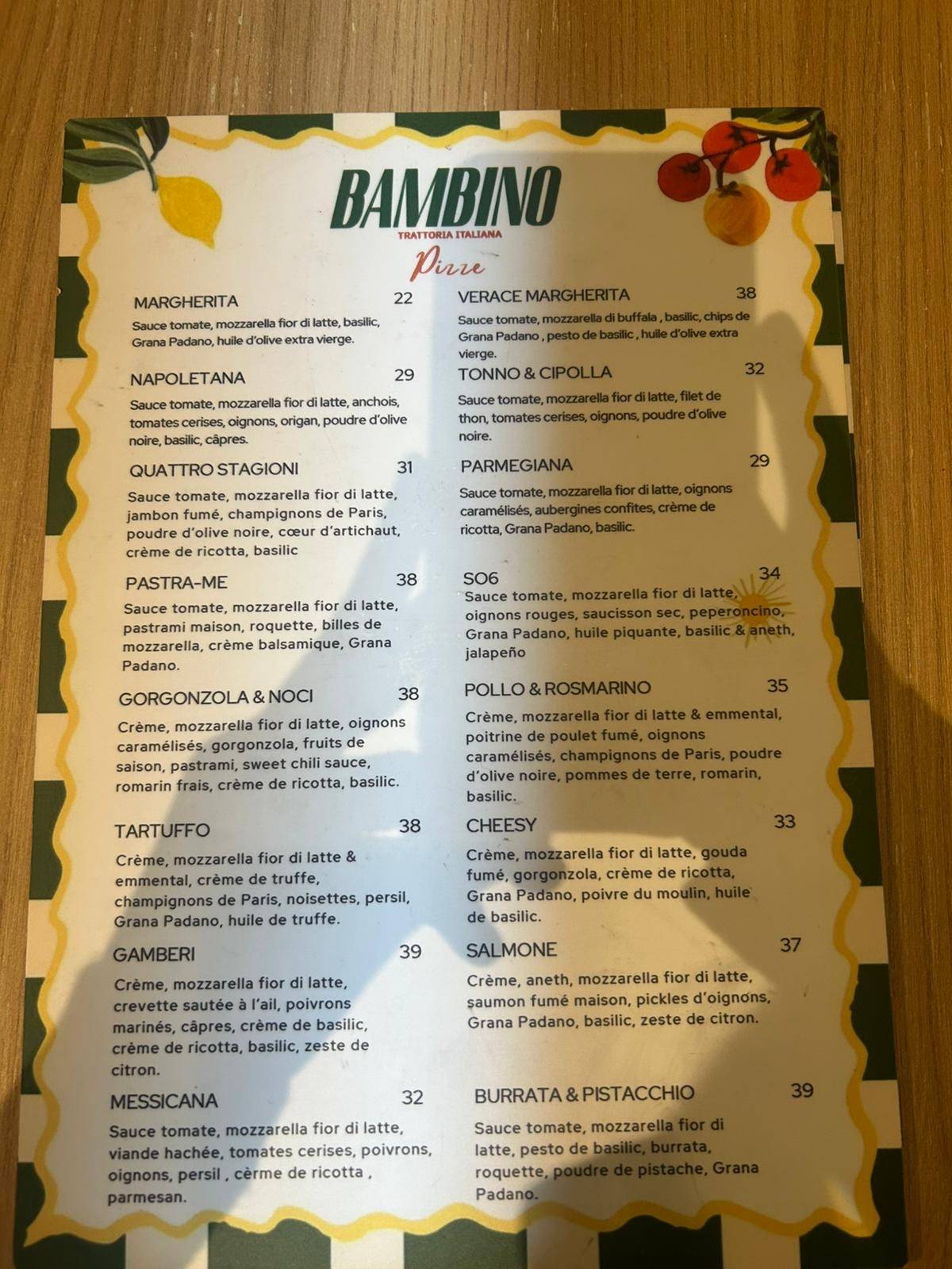 Menu de Bambino