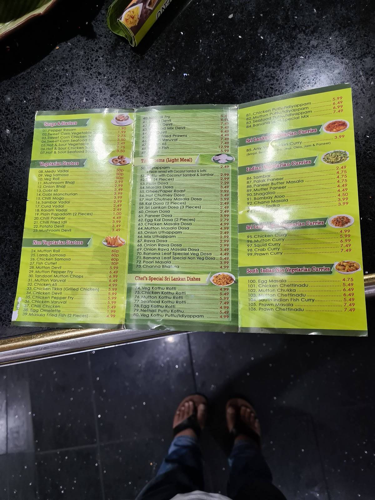 Menu at Banana Leaf restaurant, Ilford, Ley St