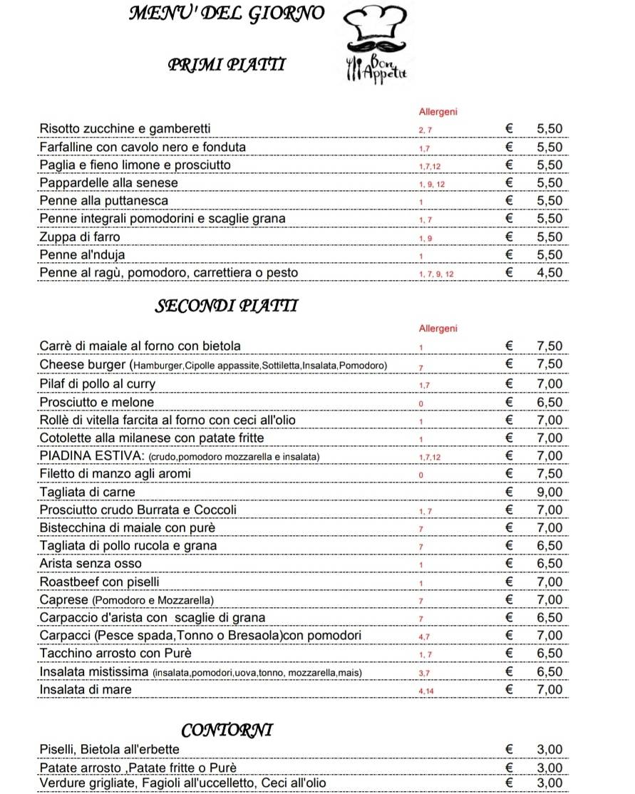 Menu di Bar Pasticceria Gelateria Cavalieri 