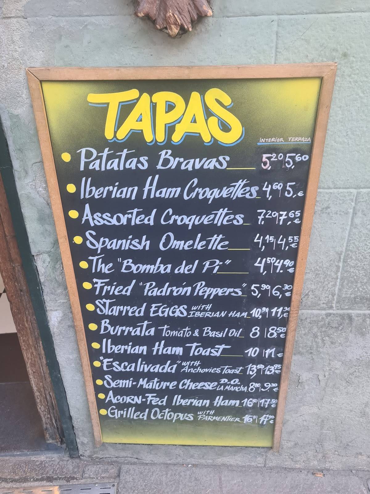 Menu at Bar del Pi, Barcelona