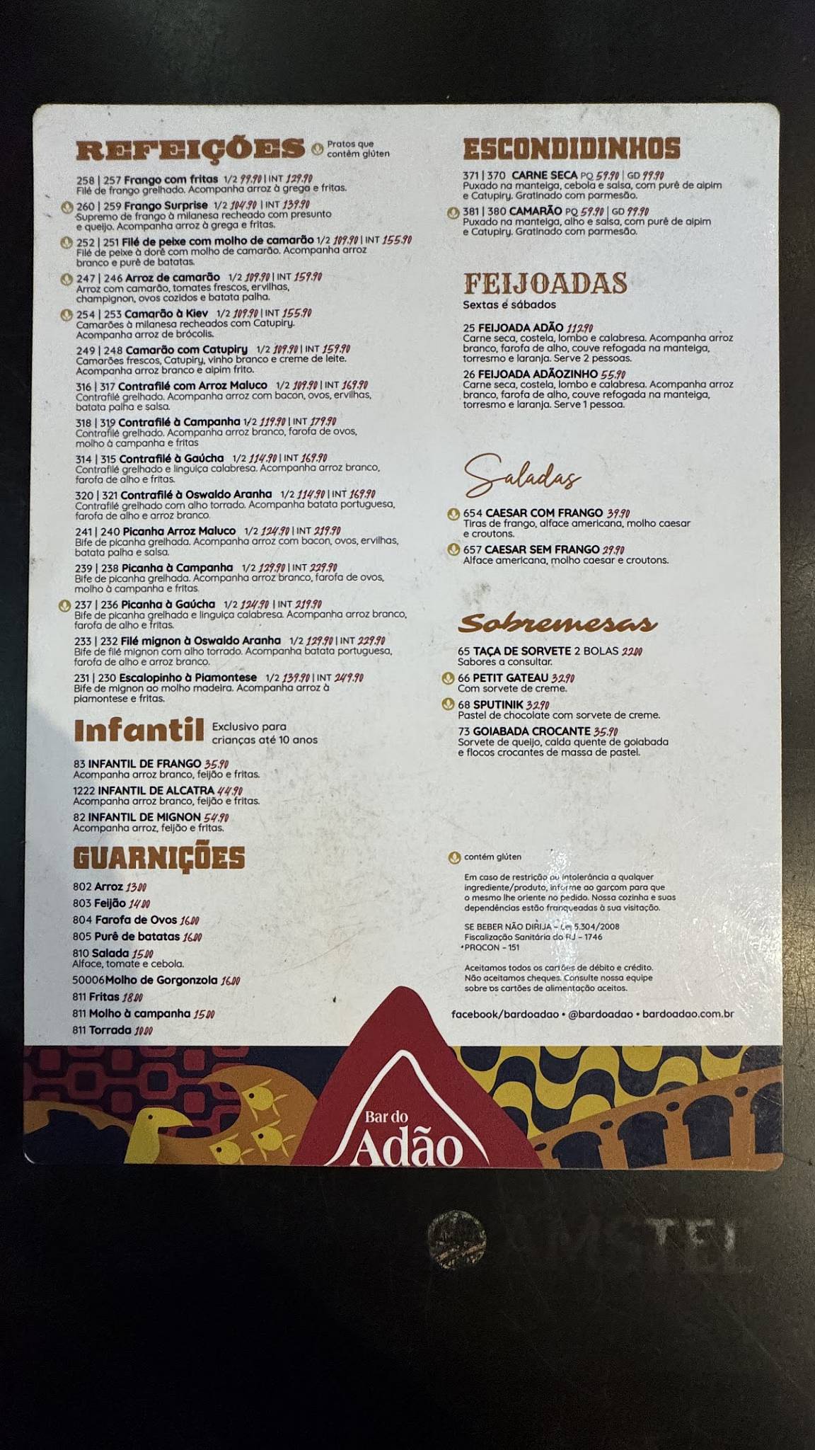 Bar do Adão cardápio
