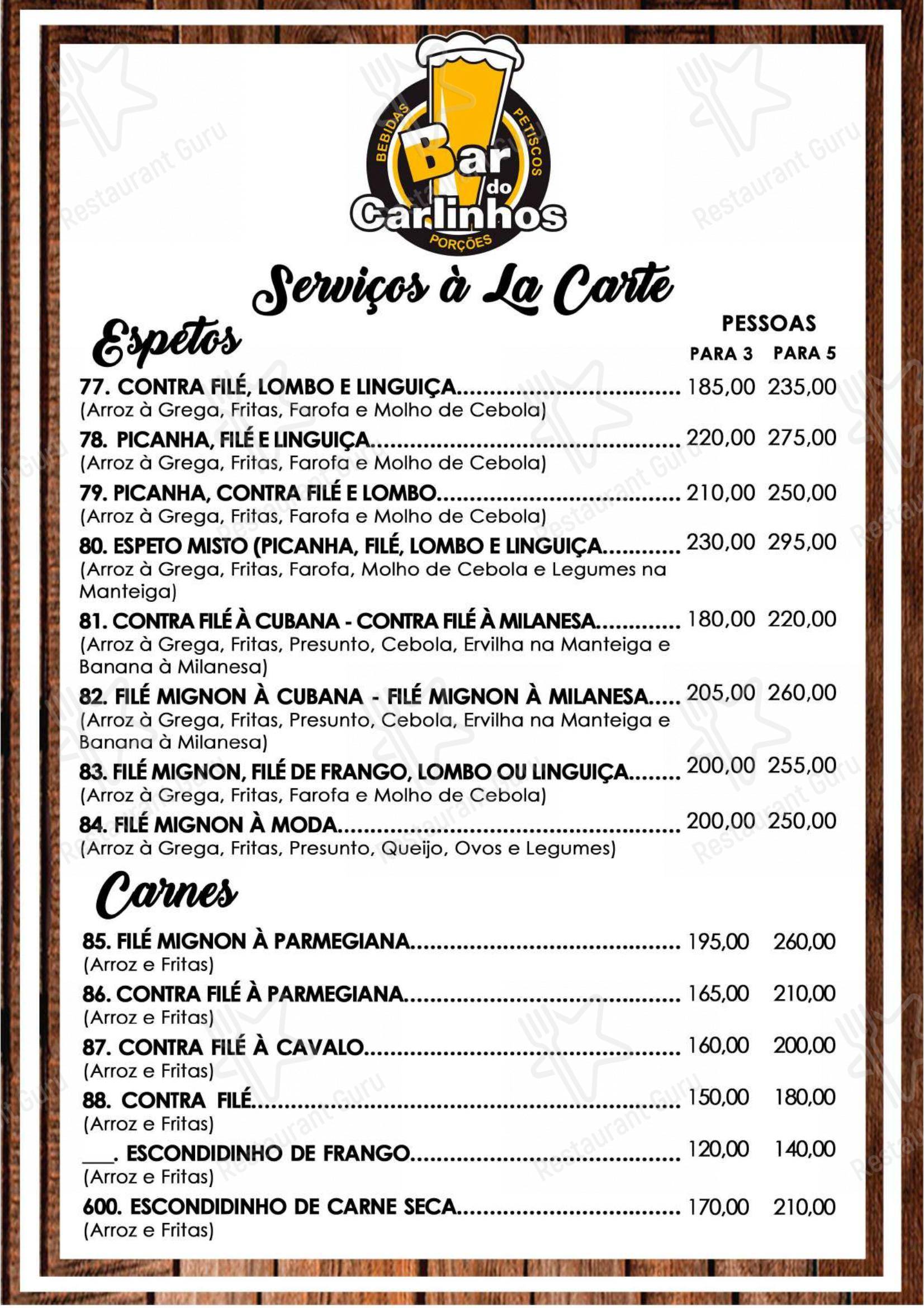Bar do Carlinhos - Menu bar