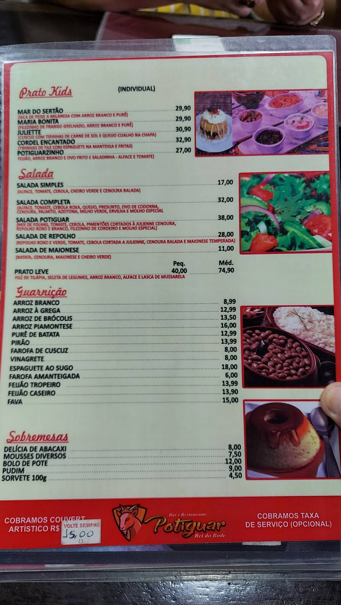 Bar e Restaurante Potiguar cardápio