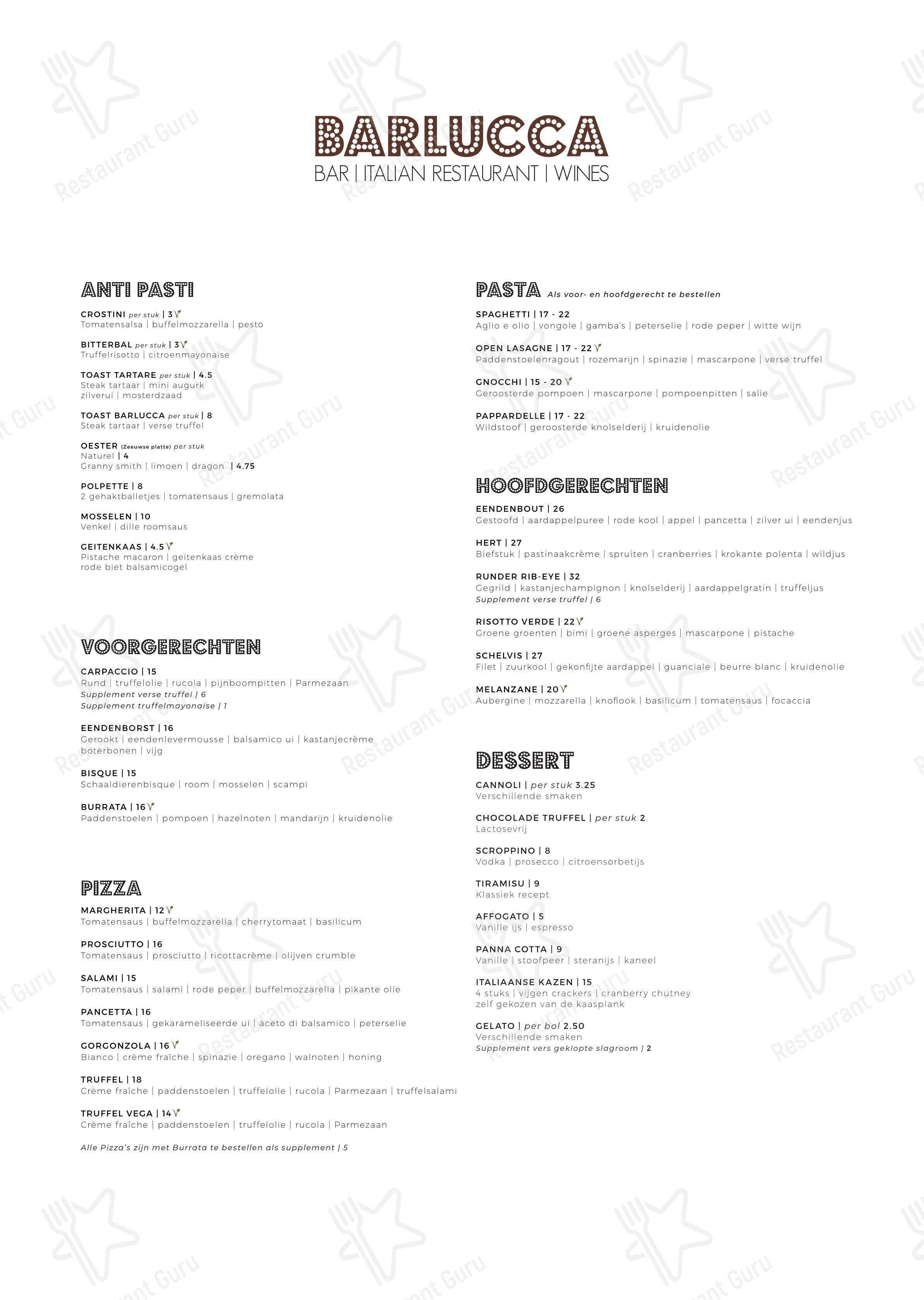 Menu pour BarLucca dans Breda