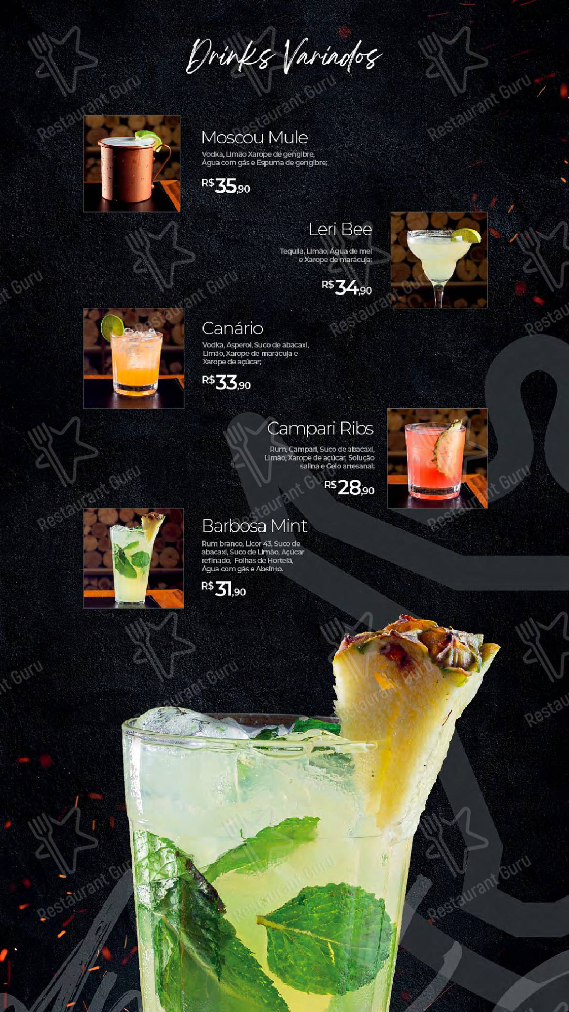 Barbosa Ribs Cuiabá menu - refeições e bebidas