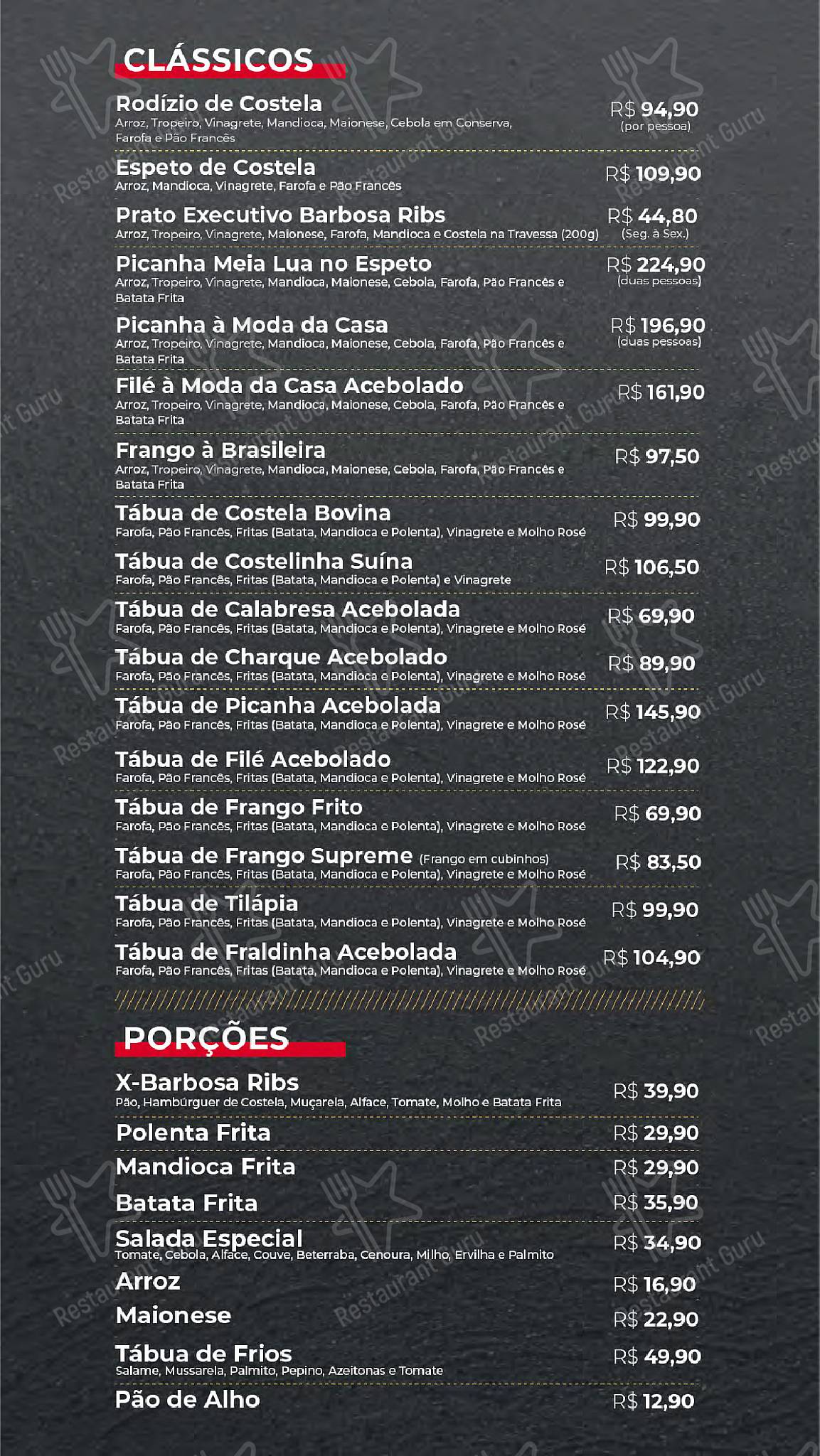 Menu para Barbosa Ribs Cuiabá restaurante