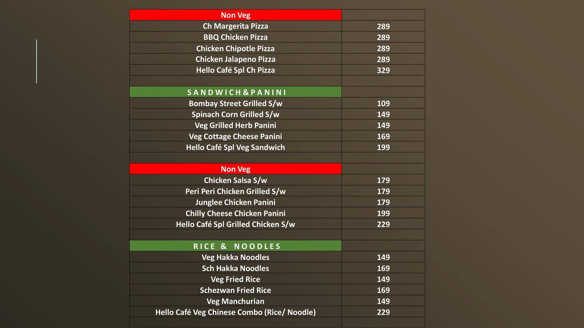 HELLO, CAFE ho! menu