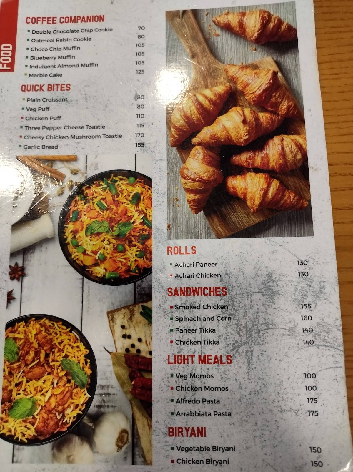 Barista menu