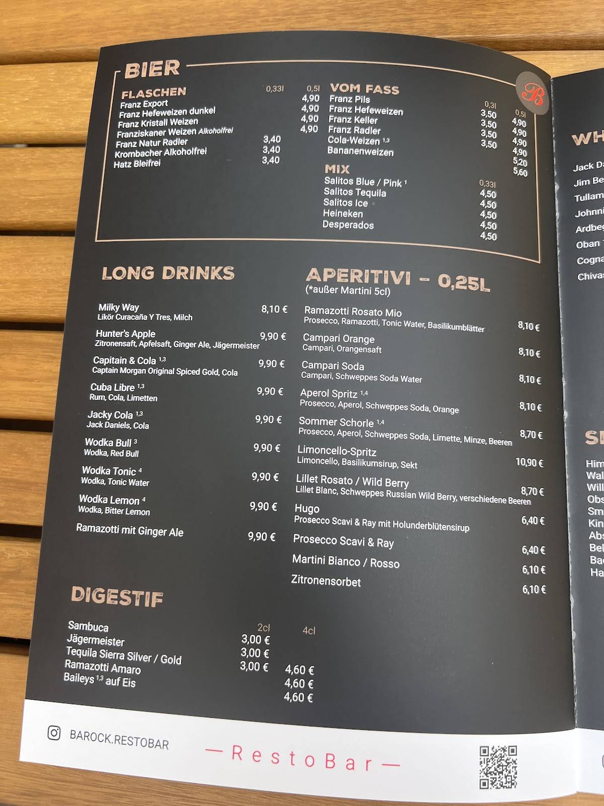 Menu de Barock RestoBar