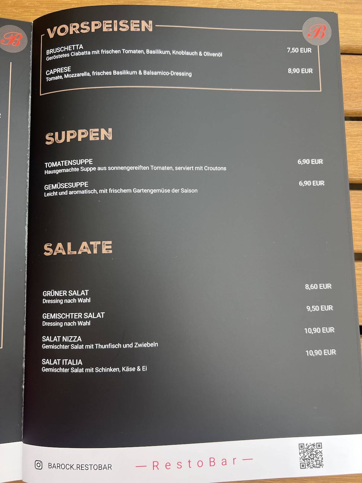 Menu de Barock RestoBar