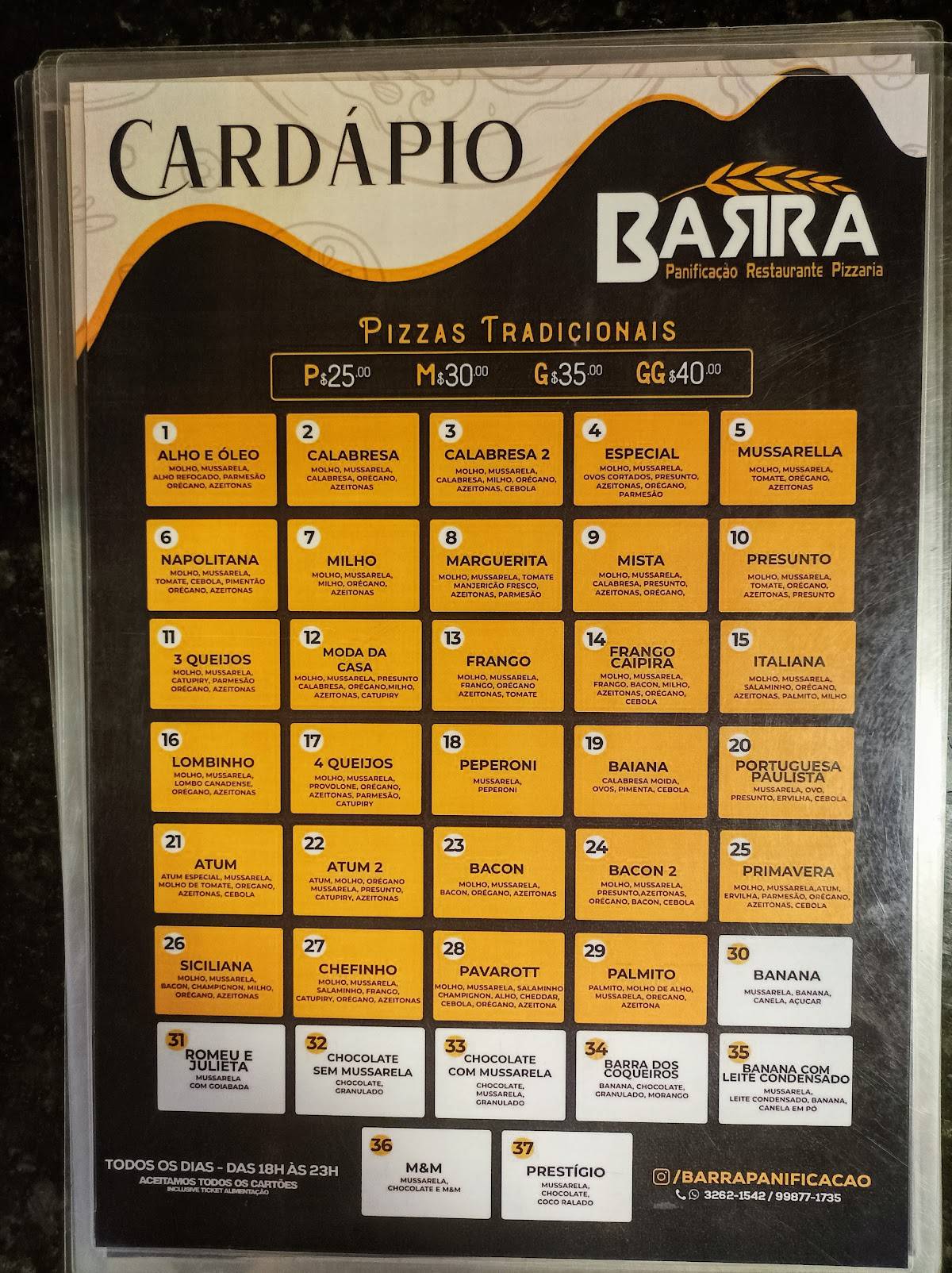 Menu em Barra Panificação & Restaurante, Aracaju