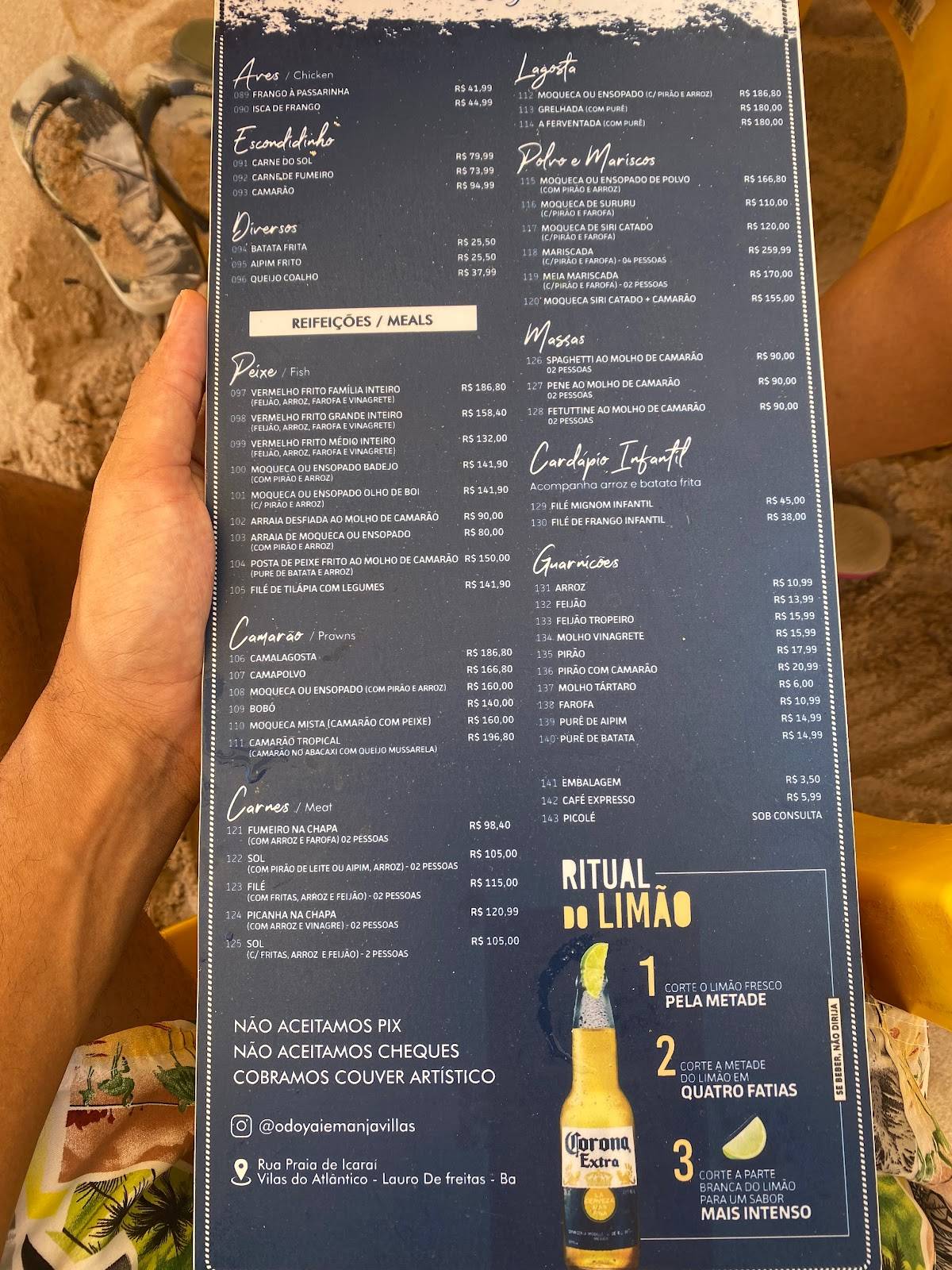 Barraca Odoyá Iemanjá cardápio