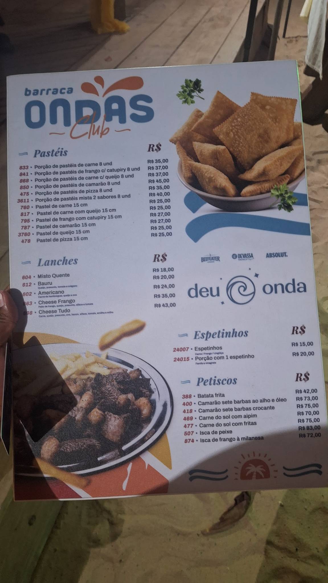 Barraca Ondas Praia cardápio
