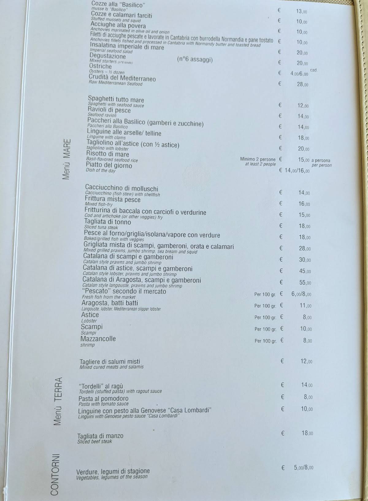 Menu di Basilico fresco ristorante 