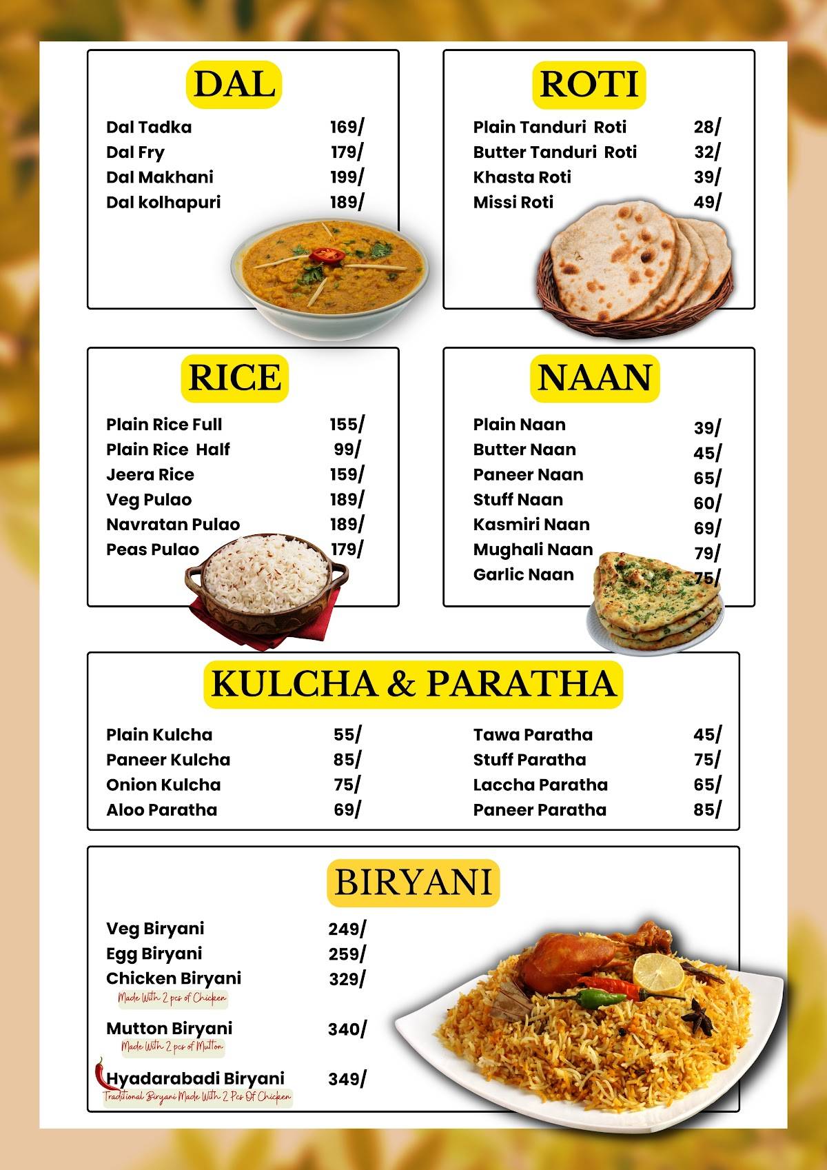 Boons menu