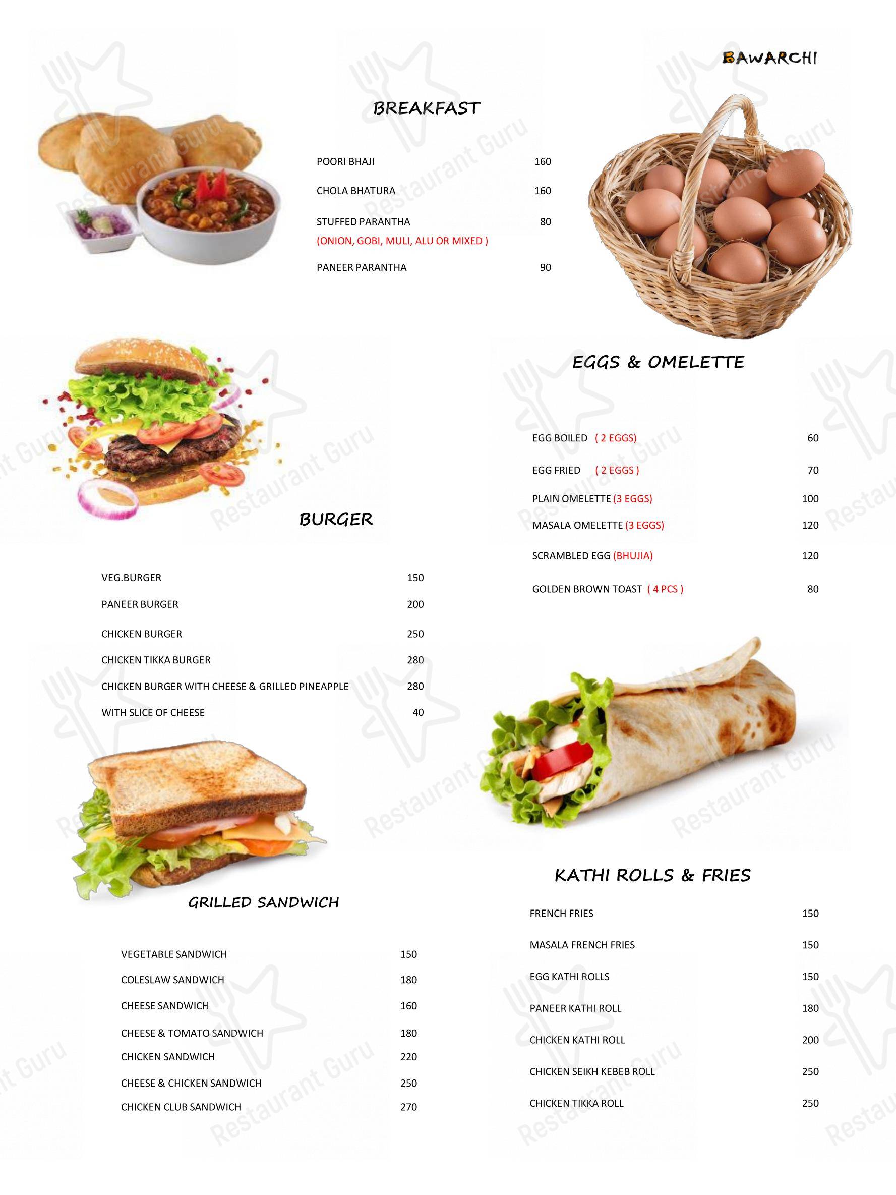 Menu for the Bawarchi Restaurant Fine-Dine Restaurant restaurant