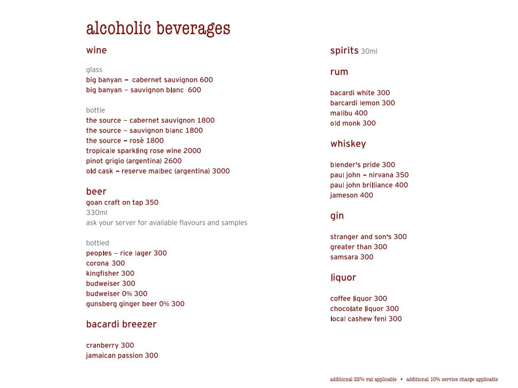 Bean Me Up menu