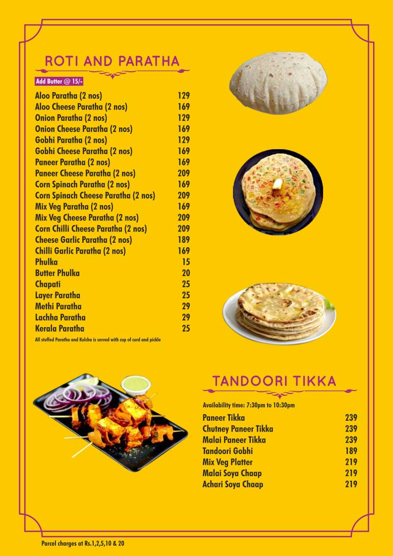 Aahar Cafe menu