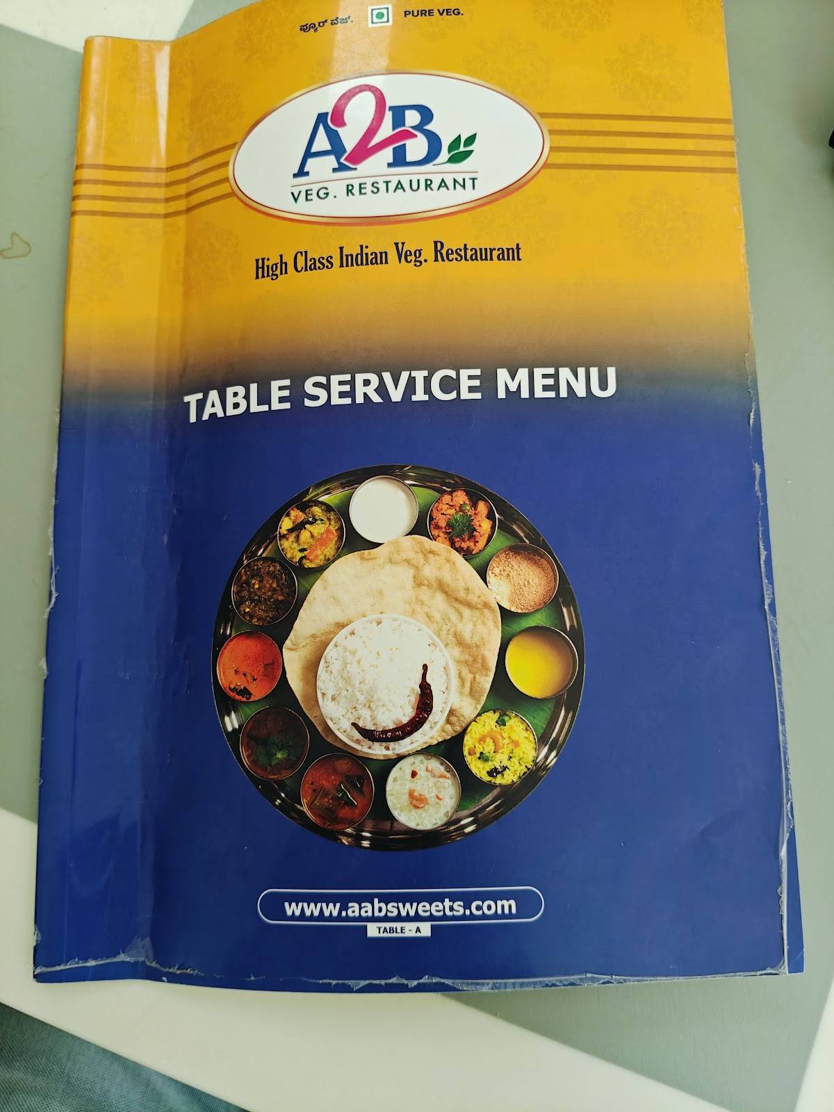 Adyar Ananda Bhavan - A2B menu