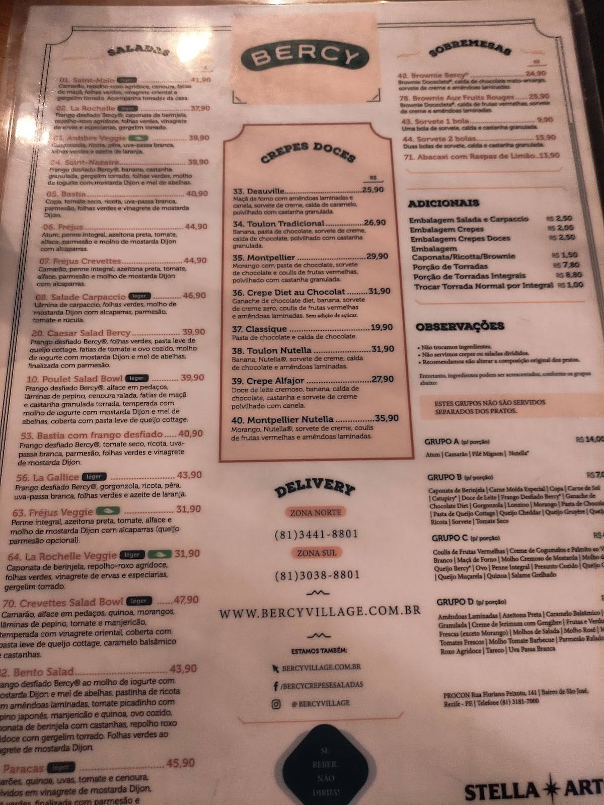 Bercy Parnamirim cardápio