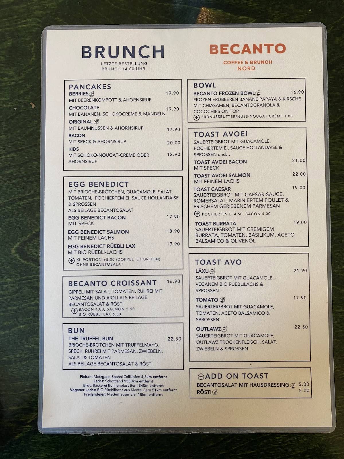 Menu de Becanto Coffee & Brunch Nord