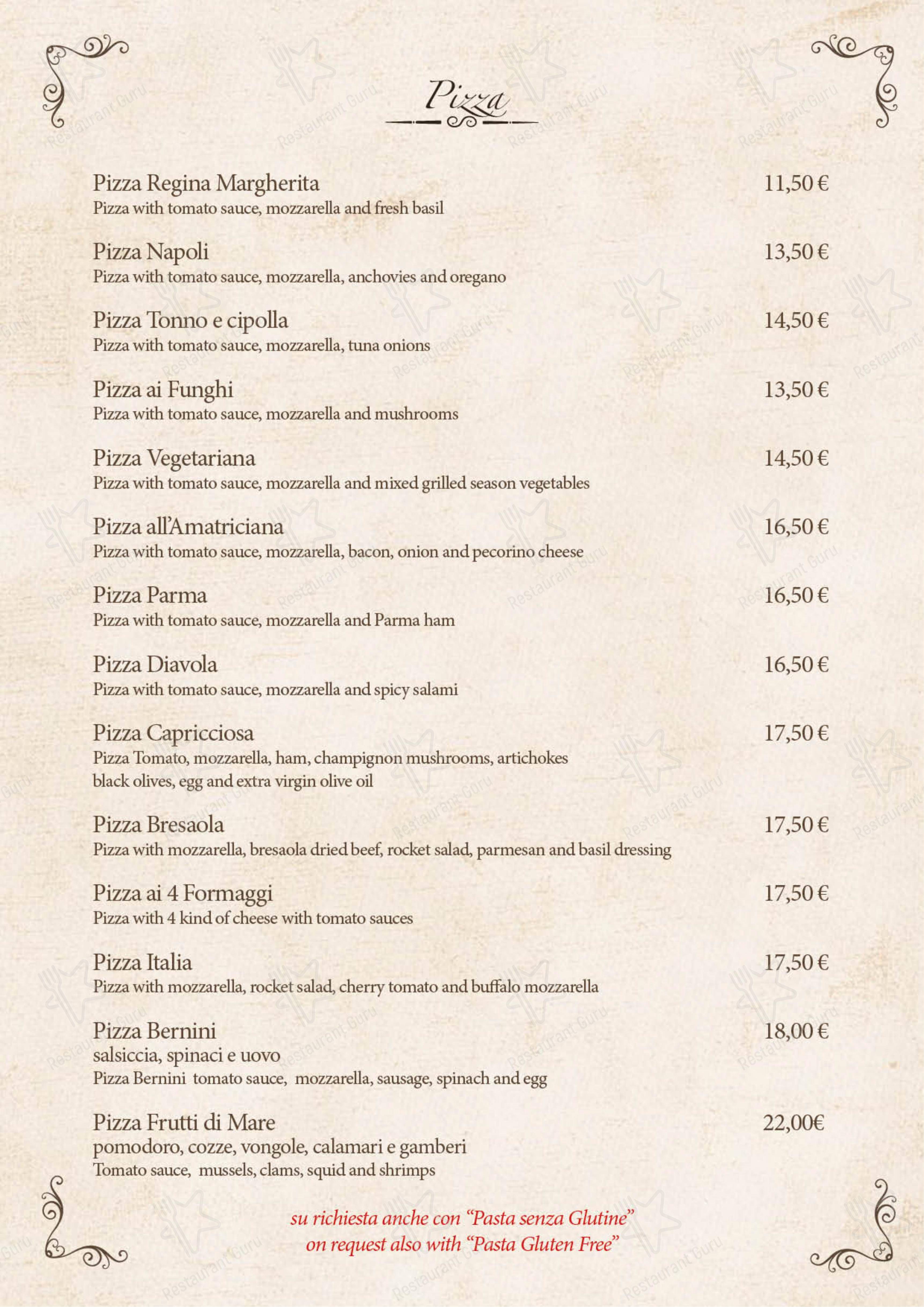 Menu di Bernini Ristorante - Menu