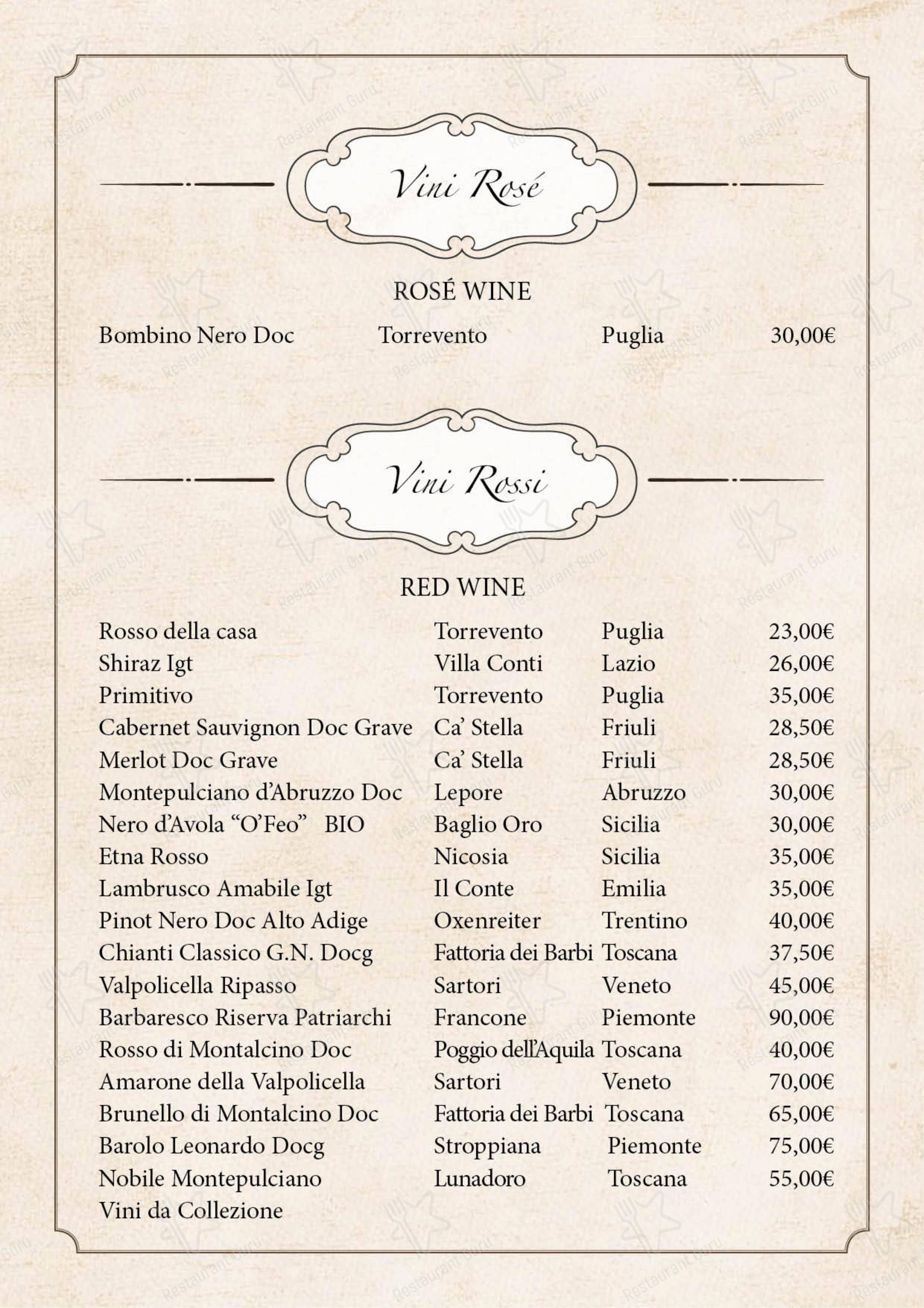 Menu di Bernini Ristorante - Menu bar