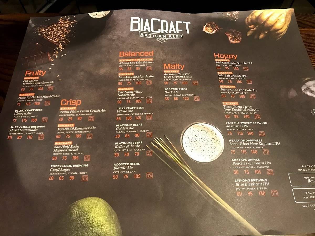 Menu at BiaCraft Xuan Thuy D.2 pub & bar, Ho Chi Minh City, 90 Xuân Thủy