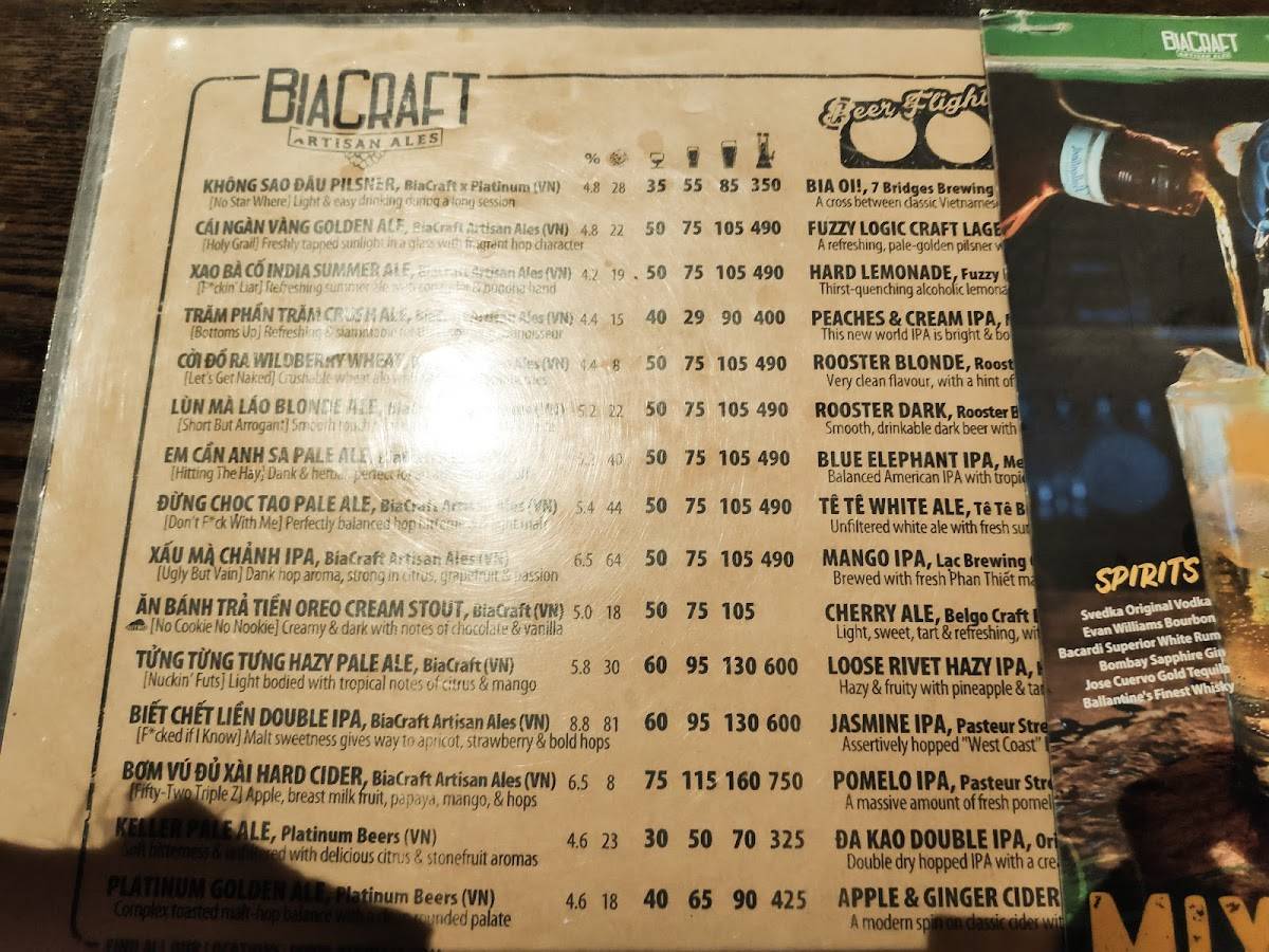 Menu at BiaCraft Xuan Thuy D.2 pub & bar, Ho Chi Minh City, 90 Xuân Thủy