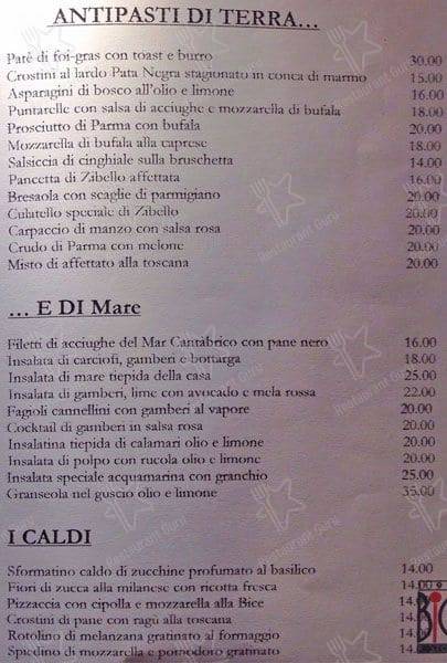 Menu de Bice Restaurant