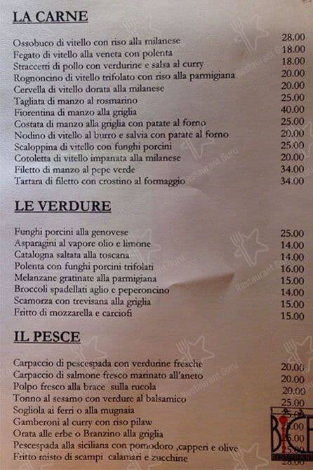 Menu de Bice Restaurant