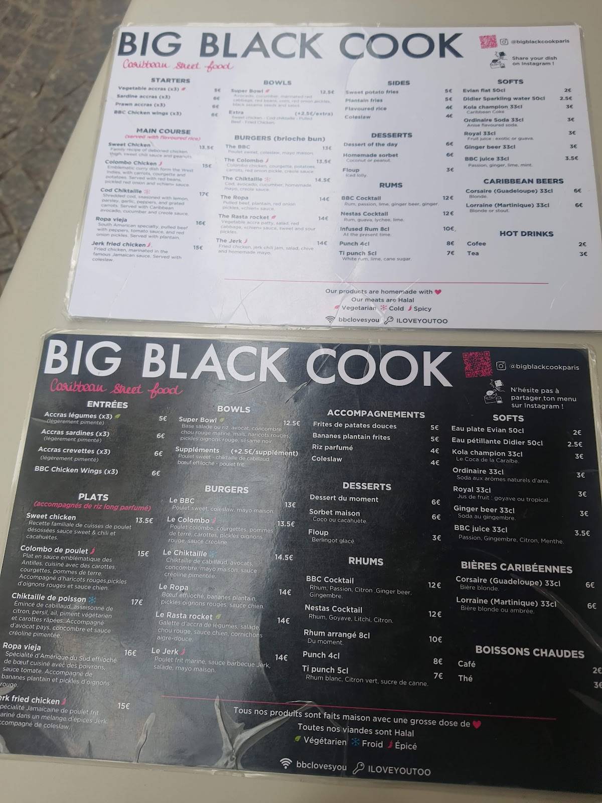 Menu at Big Black Cook restaurant, Paris, 7 Rue Tiquetonne